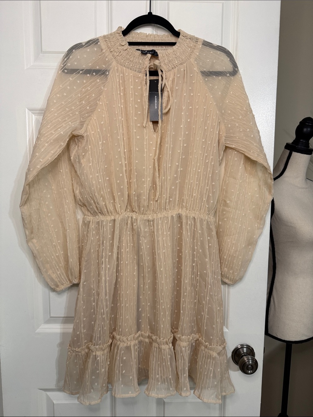 Lulu's Cream Swiss Dot Long Sleeve Ruffle Tiered Dress